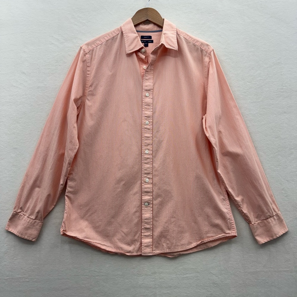 Gap Mens Large Classic Fit Button Up Shirt Striped Orange White